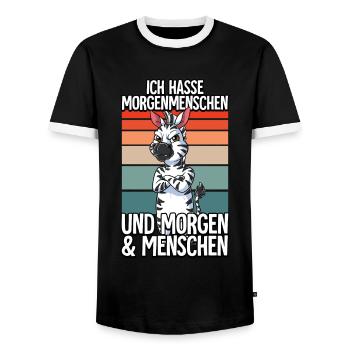 Ich Hasse Morgenmenschen Zebra - Männer Kontrast-T-Shirt - Schwarz/Weiß - Vorne - AI Model Female 172 light (172cm) & AI Model Male 178 light (178cm)