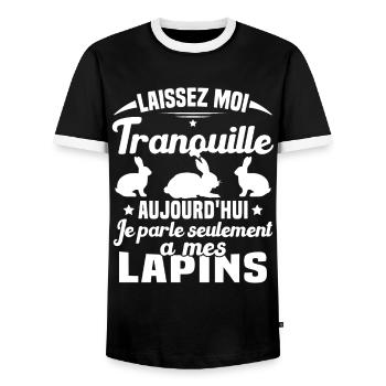 Aujourd'hui je parle seulement à mes Lapins - T-shirt contrasté Homme - noir/blanc - Devant - AI Model Female 172 light (172cm) & AI Model Male 178 light (178cm)
