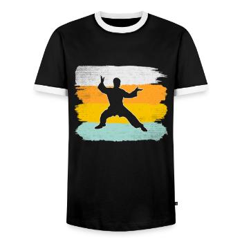Martial Arts Retro - Men's Ringer Shirt - black/white - Front - AI Model Female 172 light (172cm) & AI Model Male 178 light (178cm)