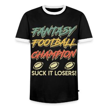 Fantasy Football Champ Champion - Men's Ringer Shirt - black/white - Front - AI Model Female 172 light (172cm) & AI Model Male 178 light (178cm)