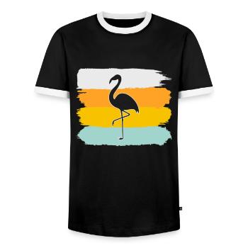 Flamingo Retro - Männer Kontrast-T-Shirt - Schwarz/Weiß - Vorne - AI Model Female 172 light (172cm) & AI Model Male 178 light (178cm)