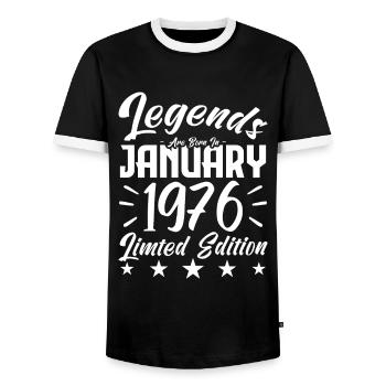 Naissance En Janvier 1976. Cadeau d'anniversaire. - T-shirt contrasté Homme - noir/blanc - Devant - AI Model Female 172 light (172cm) & AI Model Male 178 light (178cm)