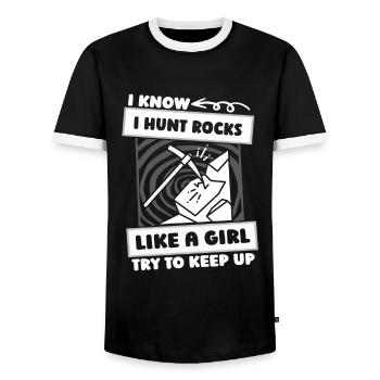 Geologe Steinsammler Mädchen - Männer Kontrast-T-Shirt - Schwarz/Weiß - Vorne - AI Model Female 172 light (172cm) & AI Model Male 178 light (178cm)