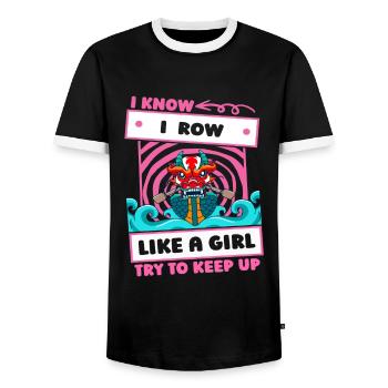 Rowing Girls - Men's Ringer Shirt - black/white - Front - AI Model Female 172 light (172cm) & AI Model Male 178 light (178cm)