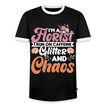 Florist I Run On Caffeine, Glitter, And Chaos For - Men's Ringer Shirt - black/white - Front - AI Model Female 172 light (172cm) & AI Model Male 178 light (178cm)