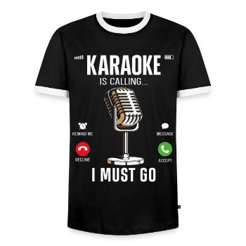Karaoke Singer Karaoke Is Calling - Men's Ringer Shirt - black/white - Front - AI Model Female 172 light (172cm) & AI Model Male 178 light (178cm)