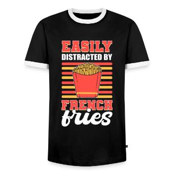 Easily Distracted By French Fries Fried Potato - Men's Ringer Shirt - black/white - Front - AI Model Female 172 light (172cm) & AI Model Male 178 light (178cm)