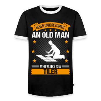 Tiler Old Man Quote Men's Gift - Men's Ringer Shirt - black/white - Front - AI Model Female 172 light (172cm) & AI Model Male 178 light (178cm)