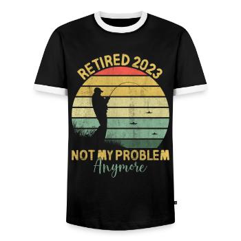 Rente 2023 Pensionierung Fischen - Männer Kontrast-T-Shirt - Schwarz/Weiß - Vorne - AI Model Female 172 light (172cm) & AI Model Male 178 light (178cm)
