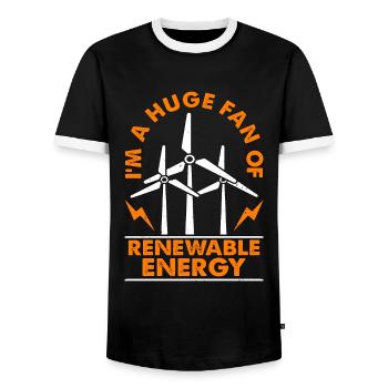 Wind Turbine Tech I'm A Huge Fan Renewable Energy - Men's Ringer Shirt - black/white - Front - AI Model Female 172 light (172cm) & AI Model Male 178 light (178cm)