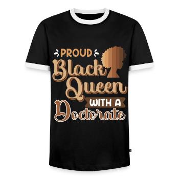 Doktor Stolze Königin mit einem Ph.D Doktortitel - Männer Kontrast-T-Shirt - Schwarz/Weiß - Vorne - AI Model Female 172 light (172cm) & AI Model Male 178 light (178cm)