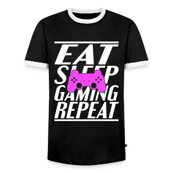 Essen Schlafen Zocken - Männer Kontrast-T-Shirt - Schwarz/Weiß - Vorne - AI Model Female 172 light (172cm) & AI Model Male 178 light (178cm)