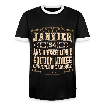 Vintage Janvier 54 ans. anniversaire janvier. - T-shirt contrasté Homme - noir/blanc - Devant - AI Model Female 172 light (172cm) & AI Model Male 178 light (178cm)