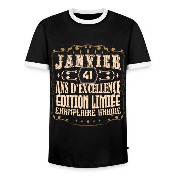 Vintage Janvier 41 ans. anniversaire janvier. - T-shirt contrasté Homme - noir/blanc - Devant - AI Model Female 172 light (172cm) & AI Model Male 178 light (178cm)