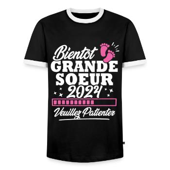 Bientôt grande soeur 2024 - T-shirt contrasté Homme - noir/blanc - Devant - AI Model Female 172 light (172cm) & AI Model Male 178 light (178cm)