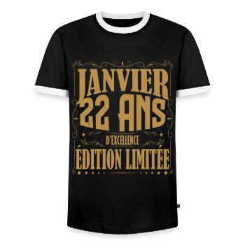 Janvier 22 ans. Cadeau 22 ans janvier anniversaire - T-shirt contrasté Homme - noir/blanc - Devant - AI Model Female 172 light (172cm) & AI Model Male 178 light (178cm)