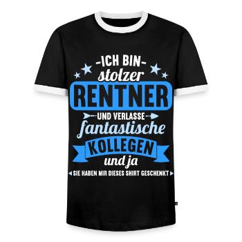 Pension 2023 Retirement Farewell Pensioner 2023 - Men's Ringer Shirt - black/white - Front - AI Model Female 172 light (172cm) & AI Model Male 178 light (178cm)