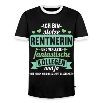 Pension 2023 Retirement Farewell Pensioner 2023 - Men's Ringer Shirt - black/white - Front - AI Model Female 172 light (172cm) & AI Model Male 178 light (178cm)