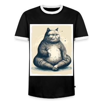 Cuddly Cat Yoga Meditation Meditate Grunge - Men's Ringer Shirt - black/white - Front - AI Model Female 172 light (172cm) & AI Model Male 178 light (178cm)