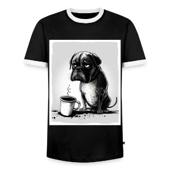 Dog Bulldog Coffee Cup Morning Grouch Cocoa Pug - Men's Ringer Shirt - black/white - Front - AI Model Female 172 light (172cm) & AI Model Male 178 light (178cm)