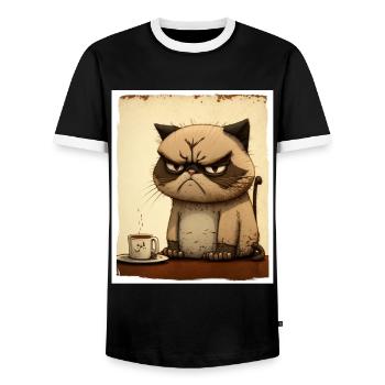 Cat Kitten Coffee Cup Morning Grouch Cocoa - Men's Ringer Shirt - black/white - Front - AI Model Female 172 light (172cm) & AI Model Male 178 light (178cm)