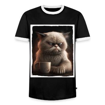 Cat Kitten Coffee Cup Morning Grouch Cocoa - Men's Ringer Shirt - black/white - Front - AI Model Female 172 light (172cm) & AI Model Male 178 light (178cm)