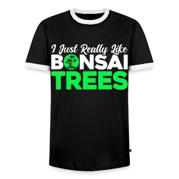 Bonsai Tree Gift Japan Bonsai Garden - Men's Ringer Shirt - black/white - Front - AI Model Female 172 light (172cm) & AI Model Male 178 light (178cm)