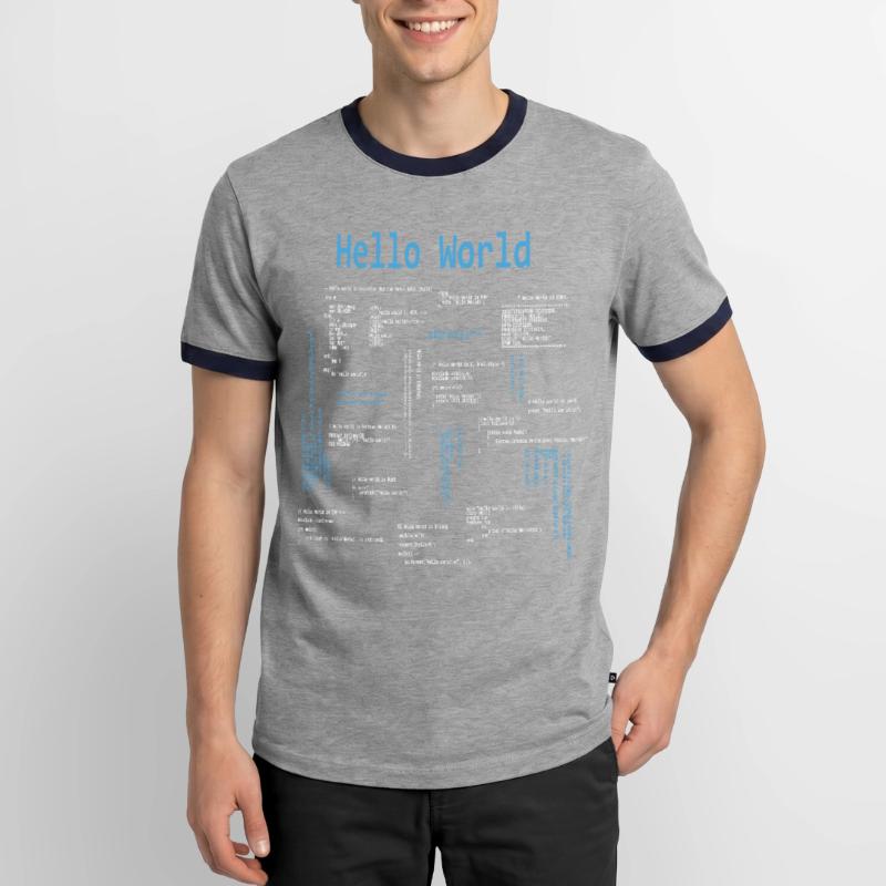 Hello World Programmeur Langages de programmation Nerd T-shirt contrasté Homme