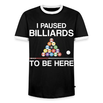 Billiards Pool Player Ball I - Men's Ringer Shirt - black/white - Front - AI Model Female 172 light (172cm) & AI Model Male 178 light (178cm)