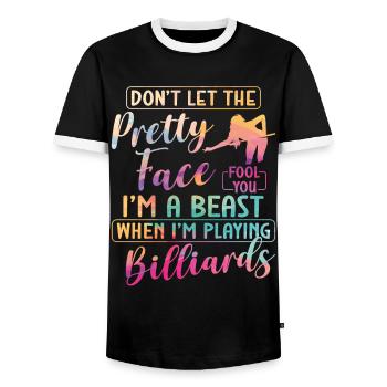 Billard Joueur de billard Ball Girl - T-shirt contrasté Homme - noir/blanc - Devant - AI Model Female 172 light (172cm) & AI Model Male 178 light (178cm)