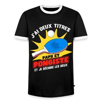 Papy Et Pongiste - T-shirt contrasté Homme - noir/blanc - Devant - AI Model Female 172 light (172cm) & AI Model Male 178 light (178cm)