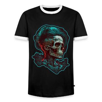 Evil Old Woman Horror Skeleton Demon Bikerin - Men's Ringer Shirt - black/white - Front - AI Model Female 172 light (172cm) & AI Model Male 178 light (178cm)
