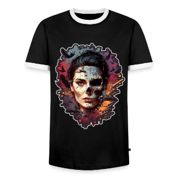 Evil Old Woman Horror Skeleton Demon Bikerin - Men's Ringer Shirt - black/white - Front - AI Model Female 172 light (172cm) & AI Model Male 178 light (178cm)