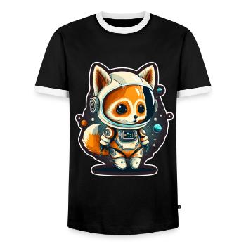 Mignon Fox Space Astronaute Planète Espace - T-shirt contrasté Homme - noir/blanc - Devant - AI Model Female 172 light (172cm) & AI Model Male 178 light (178cm)
