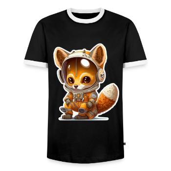 Mignon Fox Space Astronaute Planète Espace - T-shirt contrasté Homme - noir/blanc - Devant - AI Model Female 172 light (172cm) & AI Model Male 178 light (178cm)