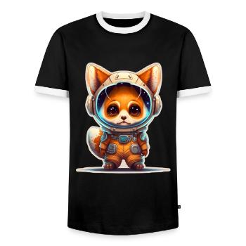 Mignon Fox Space Astronaute Planète Espace - T-shirt contrasté Homme - noir/blanc - Devant - AI Model Female 172 light (172cm) & AI Model Male 178 light (178cm)