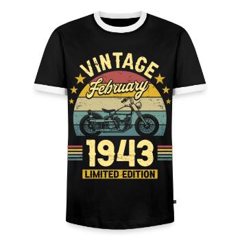 Vintage February 1943 80 years anniversary - Men's Ringer Shirt - black/white - Front - AI Model Female 172 light (172cm) & AI Model Male 178 light (178cm)