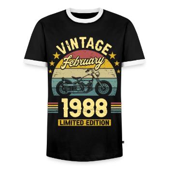 Vintage February 1988 35 years anniversary - Men's Ringer Shirt - black/white - Front - AI Model Female 172 light (172cm) & AI Model Male 178 light (178cm)