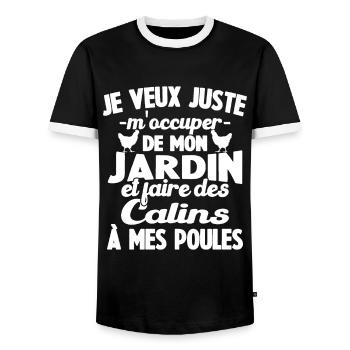 M'occuper de mon jardin Cadeau jardinier poules - T-shirt contrasté Homme - noir/blanc - Devant - AI Model Female 172 light (172cm) & AI Model Male 178 light (178cm)