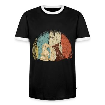 Pièces d’échecs Échecs Rétro - T-shirt contrasté Homme - noir/blanc - Devant - AI Model Female 172 light (172cm) & AI Model Male 178 light (178cm)