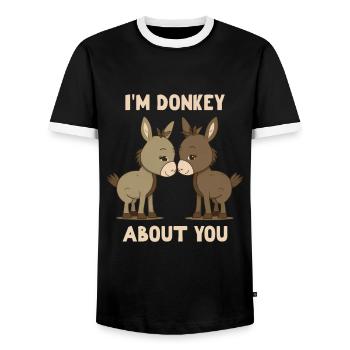 I'm Donkey About You Valeintine's Day - Men's Ringer Shirt - black/white - Front - AI Model Female 172 light (172cm) & AI Model Male 178 light (178cm)