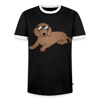 Dachshund Dachshund Dog Dog Lovers Gift - Men's Ringer Shirt - black/white - Front - AI Model Female 172 light (172cm) & AI Model Male 178 light (178cm)