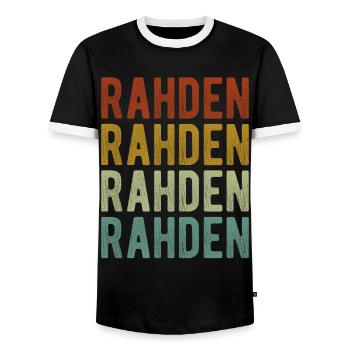 Rahden City Retro Vintage - Men's Ringer Shirt - black/white - Front - AI Model Female 172 light (172cm) & AI Model Male 178 light (178cm)