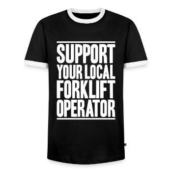 Forklift Driver Forklift Operator - Men's Ringer Shirt - black/white - Front - AI Model Female 172 light (172cm) & AI Model Male 178 light (178cm)