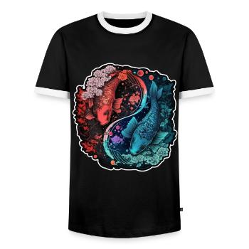 Japan Koi Fish Carp Japanese Cherry Blossom - Men's Ringer Shirt - black/white - Front - AI Model Female 172 light (172cm) & AI Model Male 178 light (178cm)