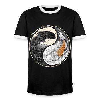 Japan Koi Fish Carp Japanese Cherry Blossom - Men's Ringer Shirt - black/white - Front - AI Model Female 172 light (172cm) & AI Model Male 178 light (178cm)