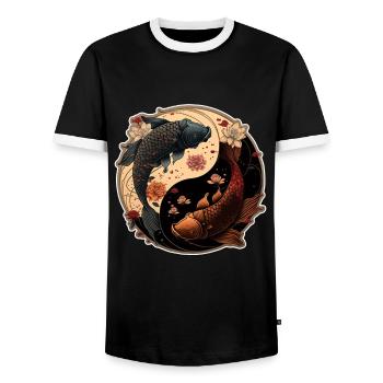 Japan Koi Fish Carp Japanese Cherry Blossom - Men's Ringer Shirt - black/white - Front - AI Model Female 172 light (172cm) & AI Model Male 178 light (178cm)
