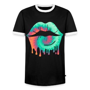 Baiser Amour couple lèvres embrasser Saint-Valentin - T-shirt contrasté Homme - noir/blanc - Devant - AI Model Female 172 light (172cm) & AI Model Male 178 light (178cm)