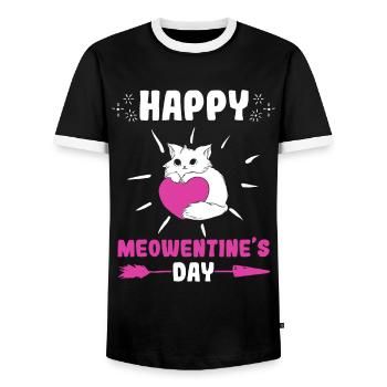 Happy Meowentine's Day Cats Valentine's Day - Men's Ringer Shirt - black/white - Front - AI Model Female 172 light (172cm) & AI Model Male 178 light (178cm)