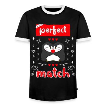 Perfect Match! Penguin Love Valentine's Day - Men's Ringer Shirt - black/white - Front - AI Model Female 172 light (172cm) & AI Model Male 178 light (178cm)